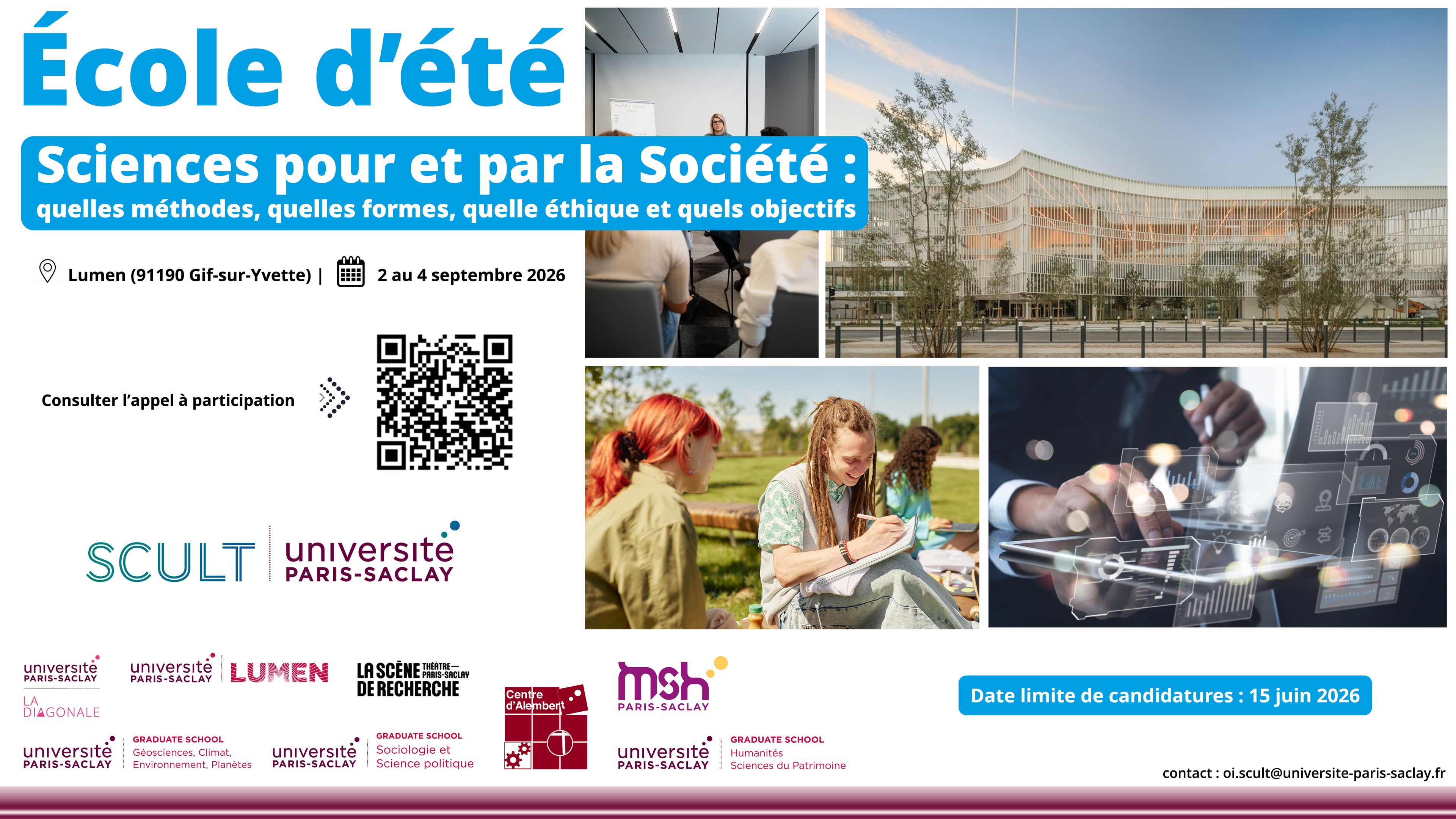 École d'été 2026 · Sciences pour et par la Société :
quelles méthodes, quelles formes, quelle éthique et quels objectifs