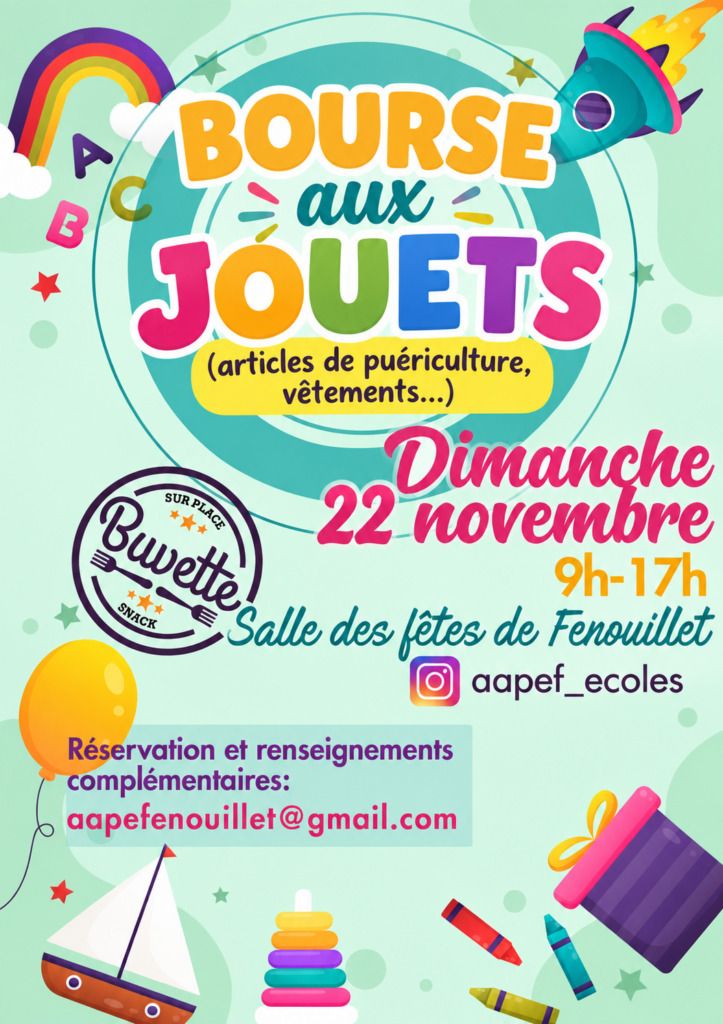 Bourse aux jouets et articles de puériculture AAPEF - Dimanche 22 novembre