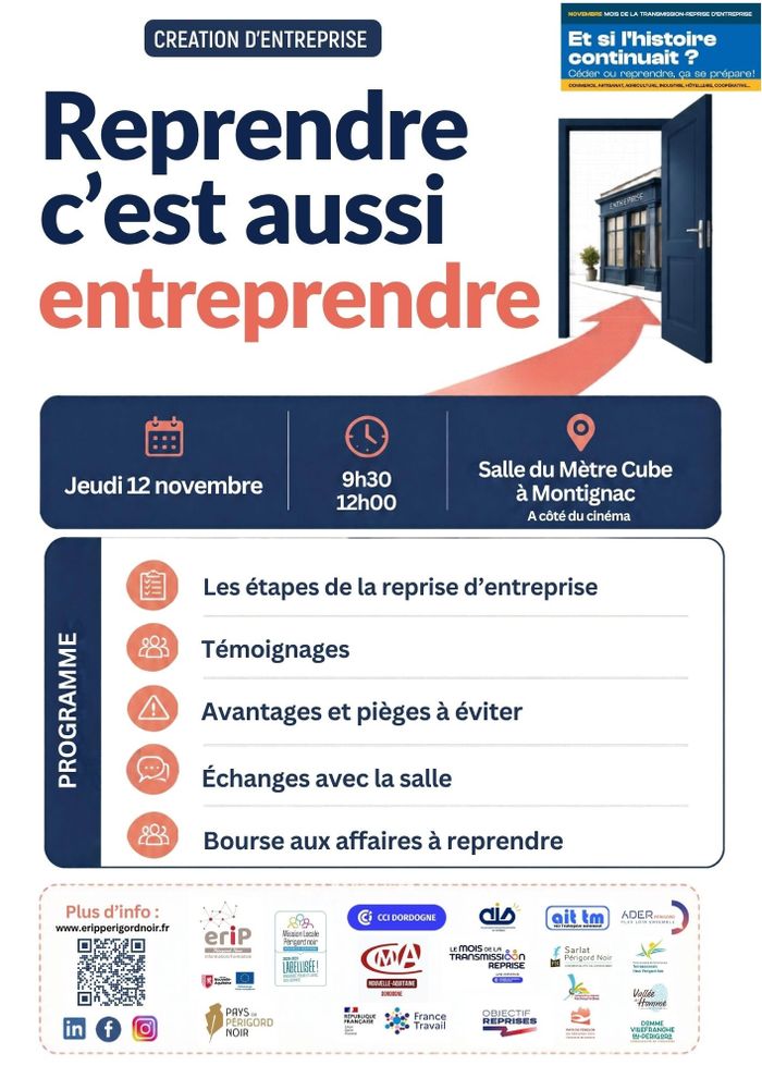 Participez à une matinée d'info sur les étapes et les opportunités de reprise d'entreprise.