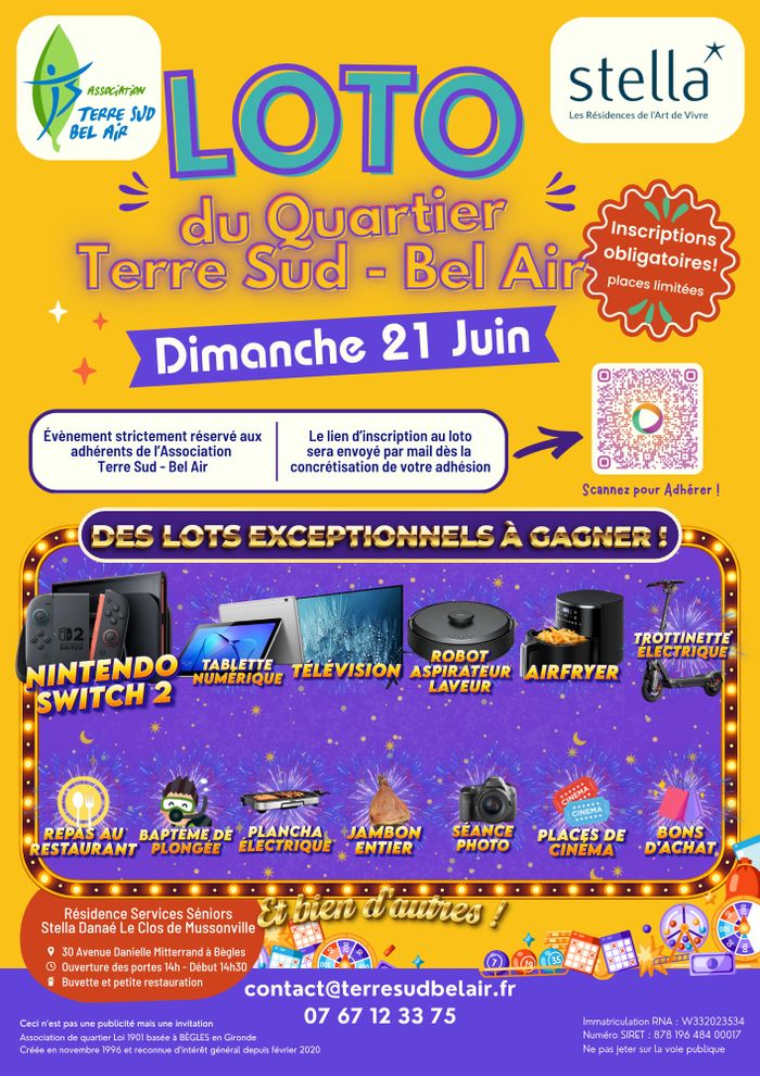 Loto de l'Association Terre Sud - Bel Air et de la Résidence services séniors Stella Danaé Le Clos de Mussonville