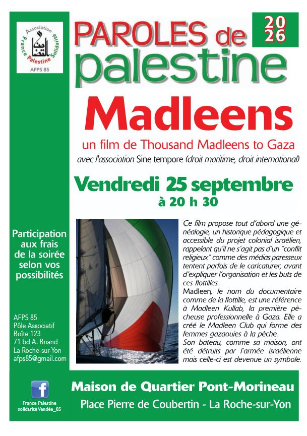 Projection du film "MADLEENS" de la campagne “Thousand Madleens to Gaza“
