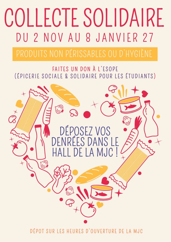 COLLECTE SOLIDAIRE ! Au profit de L'ÉSOPE (Épicerie sociale & solidaire pour les étudiants) du 2 novembre 2026 au 8 janvier 27.