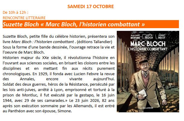 Rencontre littéraire - Suzette Bloch "Marc Bloch, l'historien combattant"