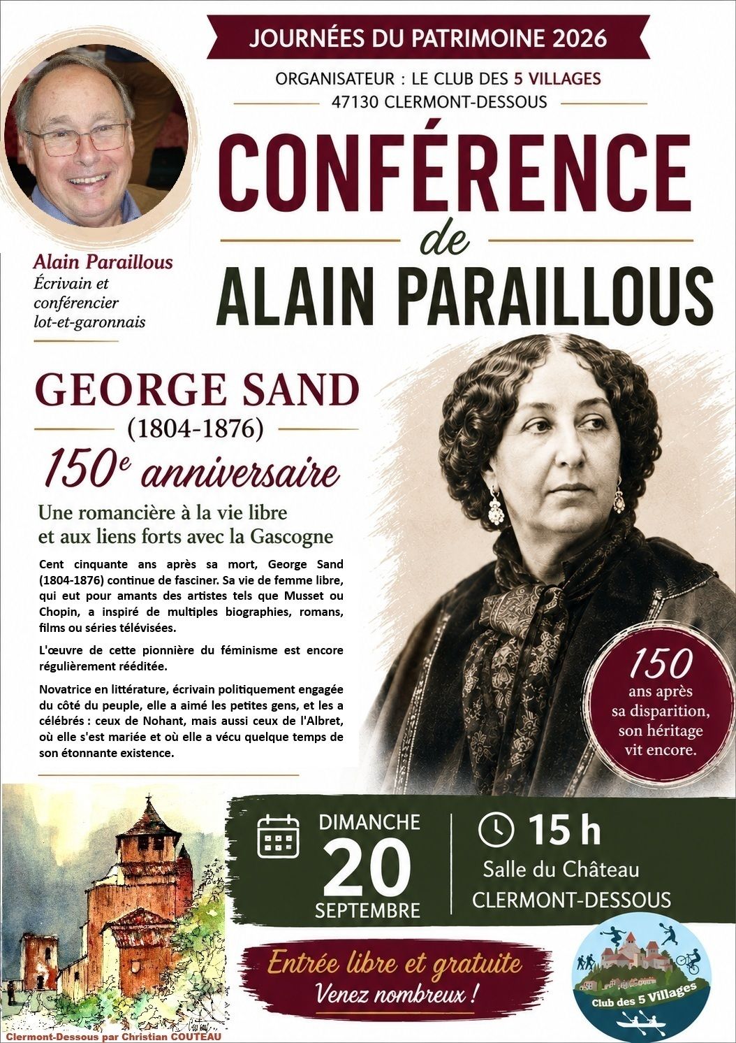George Sand, a novelist with a free life and strong ties to Gascony: lecture by Alain Paraillous