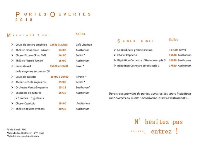 Programme portes ouvertes du Conservatoire.
