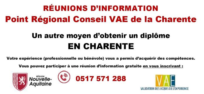 Informations collectives du Point Relais Conseil (PRC) VAE en Charente
