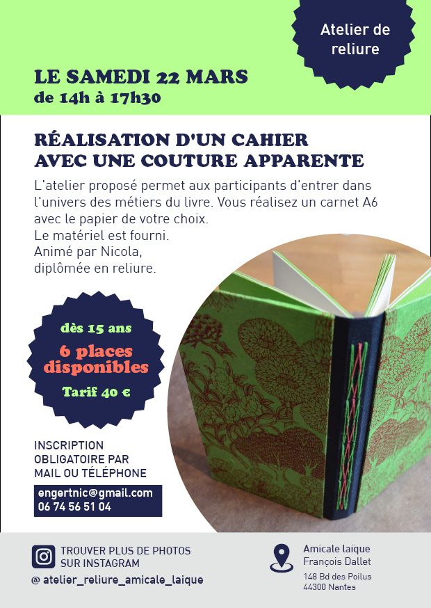 Atelier de reliure / couture apparente