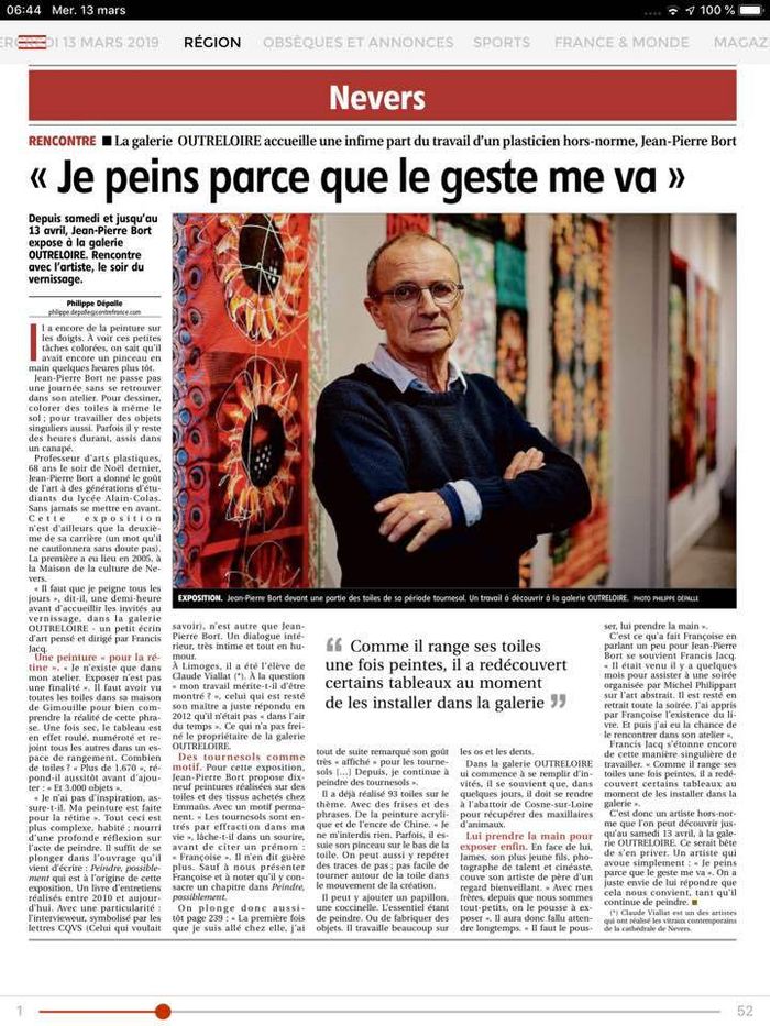 Exposition des oeuvres de Jean Pierre BORT et présentation de son ouvrage :Peindre, possiblement