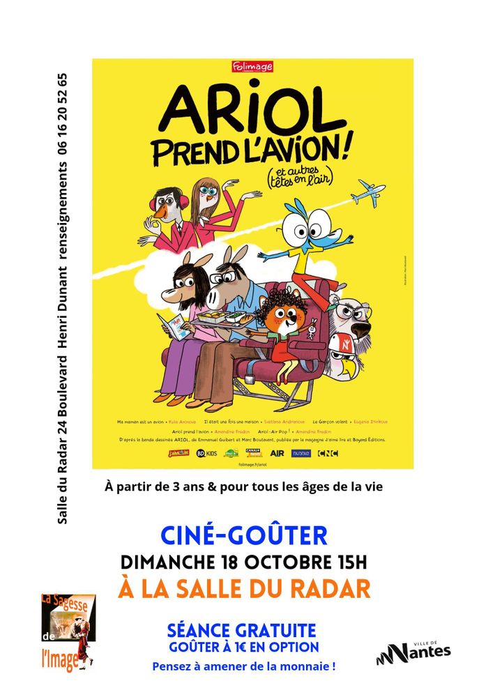 Ciné-goûter du dimanche "Ariol prend l'avion (et autres têtes en l'air) !"