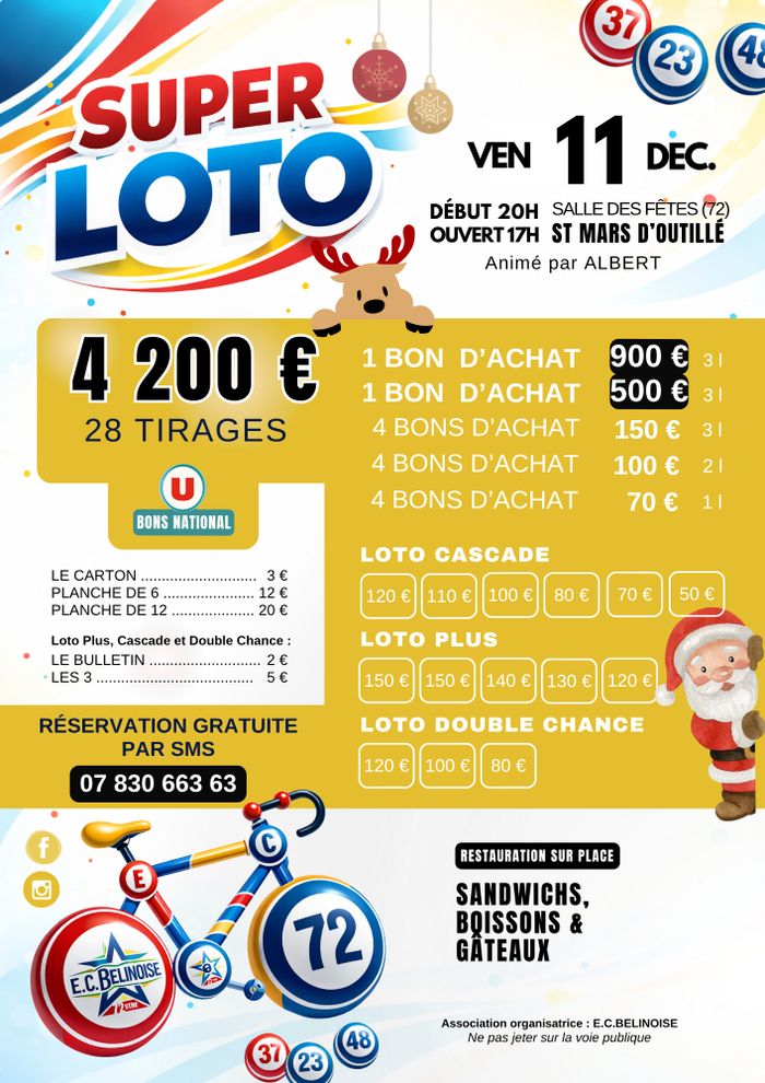 Super Loto de l'E.C. Belinoise – 4 200 € de lots – Saint-Mars-d'Outillé