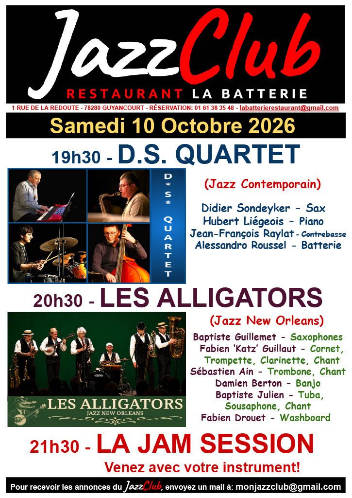 JAZZCLUB DU RESTAURANT LA BATTERIE A GUYANCOURT - SAMEDI 10 OCTOBRE 2026 A 19H30.