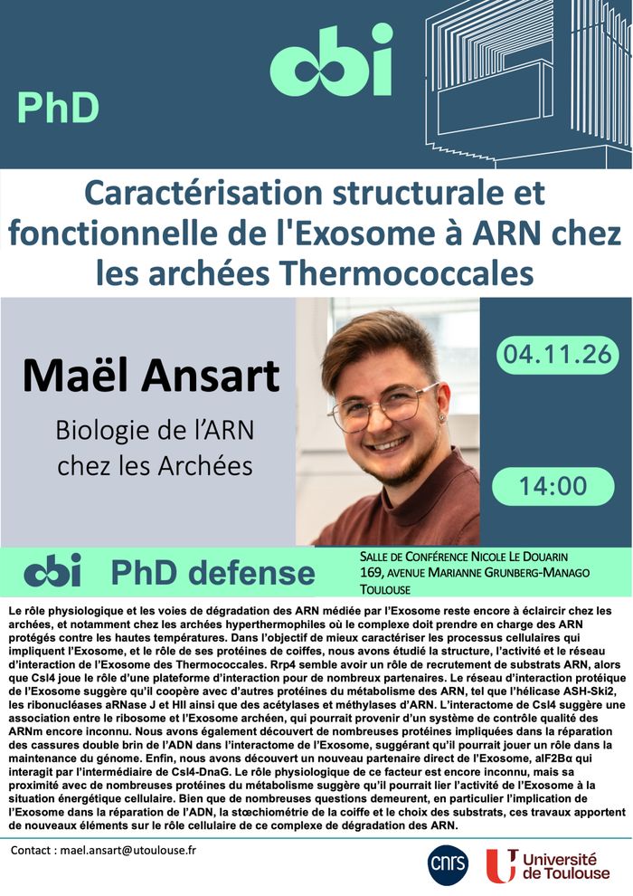 PhD Maël Ansart - Caractérisation structurale et fonctionnelle de l'Exosome à ARN chez les archées Thermococcales