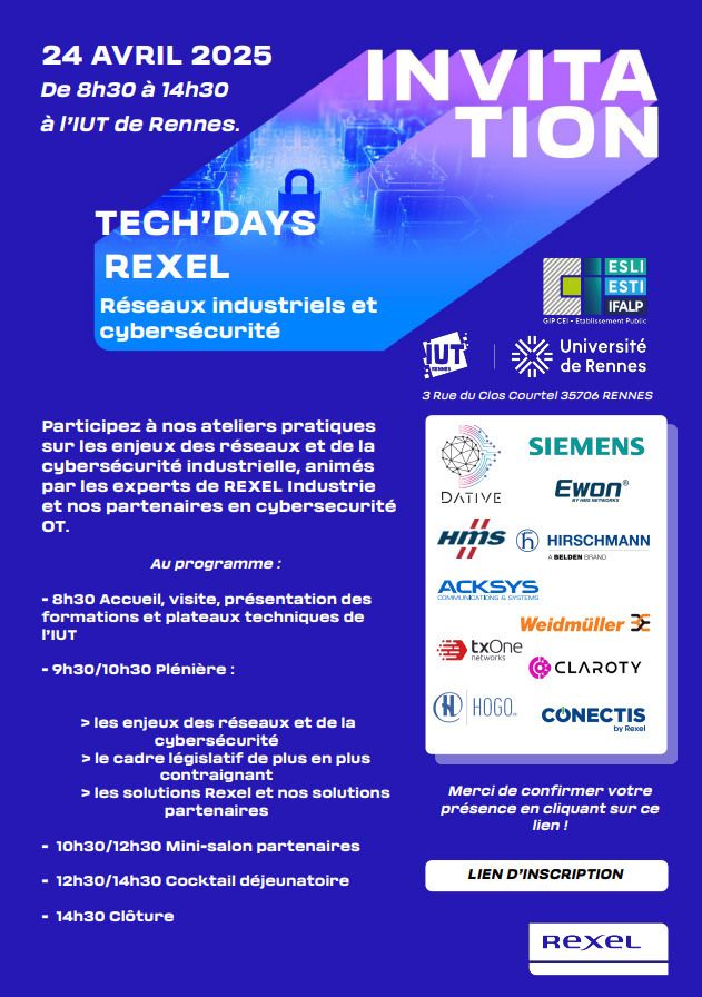 L’entreprise Rexel organise une matinée sur la cybersécurité pour les réseaux industriels au sein du département Génie Électrique et Informatique Industrielle.