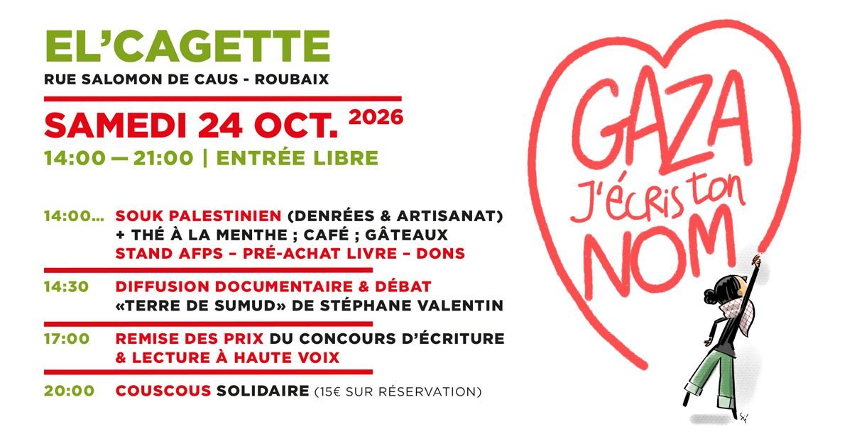 Gaza j'écris ton nom | Journée de solidarité - Roubaix 2026