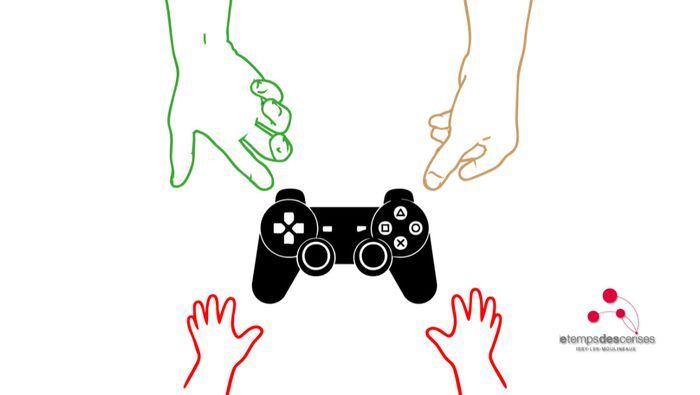 Une séance de jeu vidéo en famille, encadrée par un animateur.