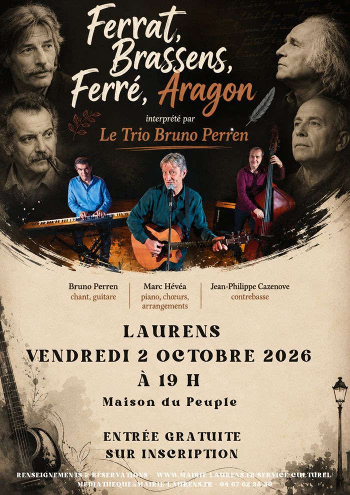 Ferrat, Brassens, Ferré, Aragon, interprété par le trio Bruno Perren