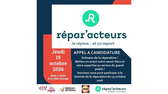 Appel à candidature pour la journée de la réparation du 15 octobre 2026 à la CMA GIRONDE
