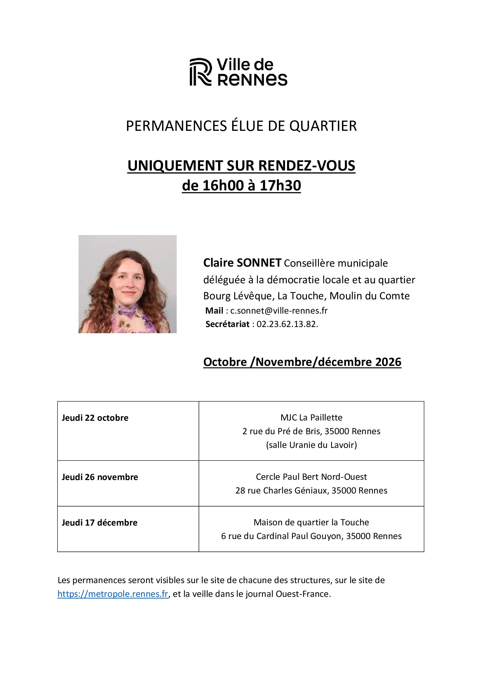 Permanences Élue de Quartier
