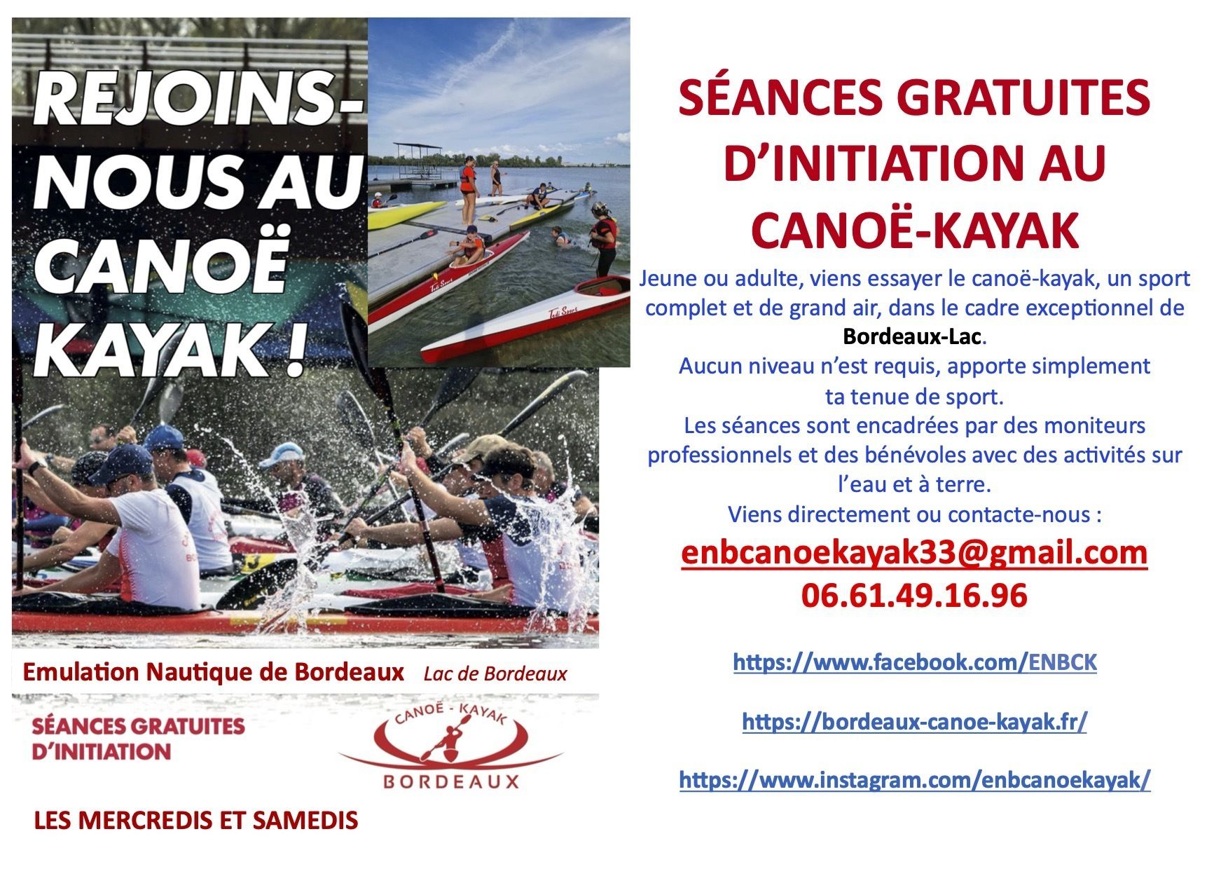 Venez essayer gratuitement le canoë-kayak au club de Bordeaux-Lac