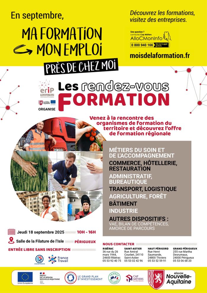 Vous avez un projet pro ou cherchez une formation ? Venez rencontrer les organismes de formation de votre territoire ! Infos, échanges, conseils : tout pour construire votre avenir.