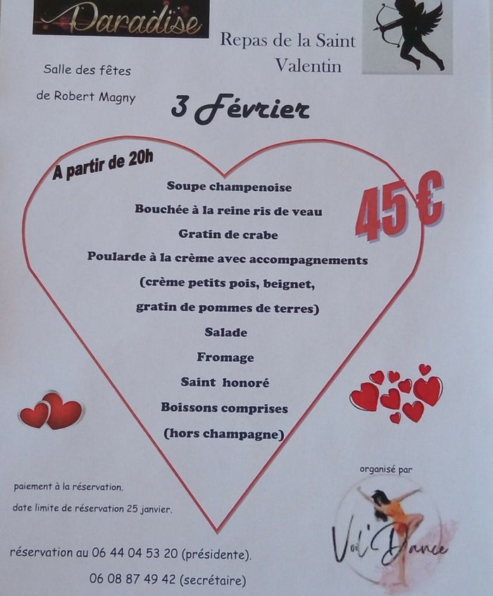 Repas de la Saint Valentin organisé par l'association VOIL'DANCE