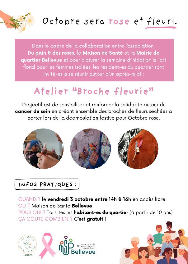 Atelier broche fleuri - octobre rose