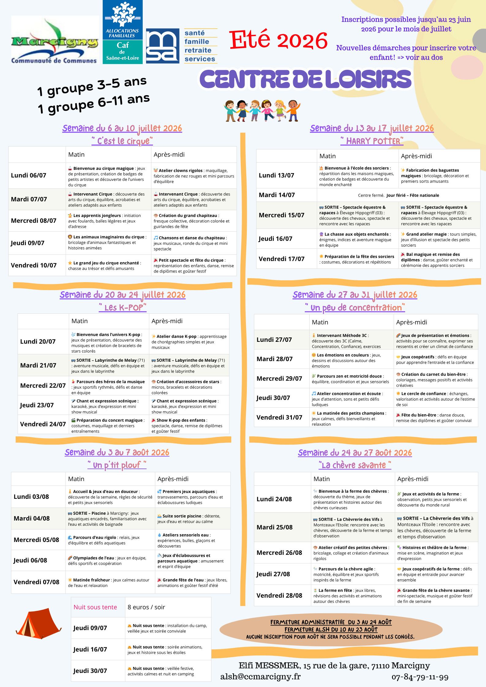 Programme ALSH 3 - 11 ans été 2026