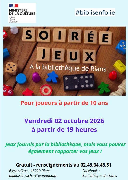 Soirée jeux à la bibli