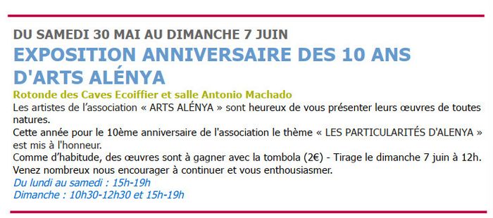Exposition Anniversaire des 10 ans d'Arts Alénya