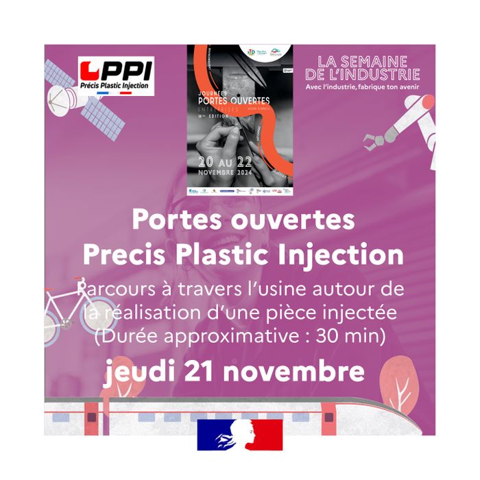 parcours à travers l’usine permettant de comprendre comment est réalisée une pièce injectée, passant par la mécanique et la réalisation de l’outillage jusqu’à la production et l’emballage de pièces.