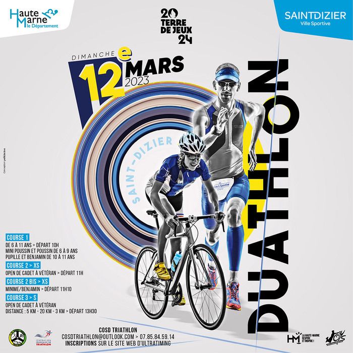 La 12e édition du duathlon de Saint-Dizier, organisé par le COSD Triathlon en partenariat avec la Ville, se tiendra le dimanche 12 mars prochain.