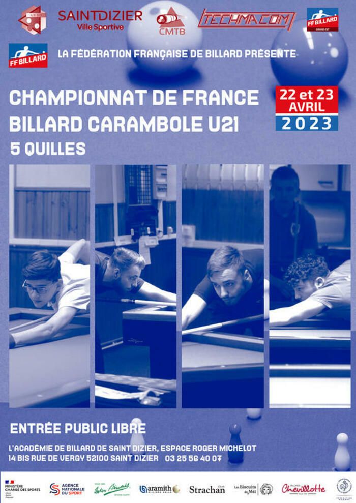 Finales de France regroupées billard américain U17 et billard français 5 quilles U21.
    Les meilleurs joueurs français junior au billard américain et au billard 5 quilles regroupés en un seul en...