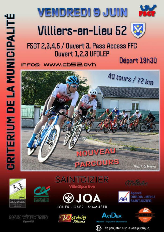 Course Cycliste ouverte aux licencié FSGT, FFC et UFOLEP