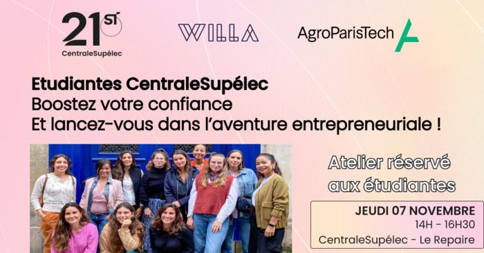 Proposé par WILLA cet atelier est une opportunité unique de travailler sur soi, se préparer à se lancer dans l’entrepreneuriat ou le monde professionnel, dans un environnement bienveillant, stimulant.