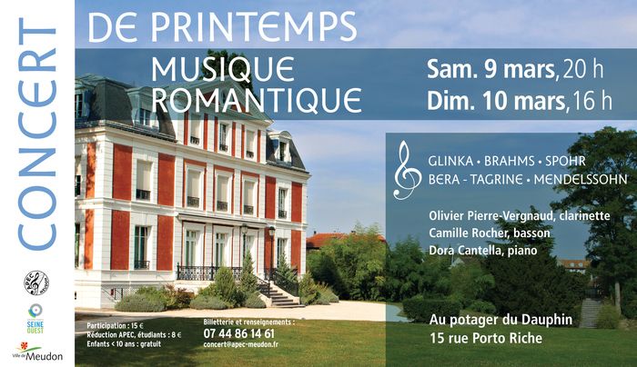 Venez profiter d'une pause musicale dans les salons d'honneur du potager du Dauphin ! Un trio de professeurs du Conservatoire interprétera deux fois lors du week end des pièces musicales romantiques.