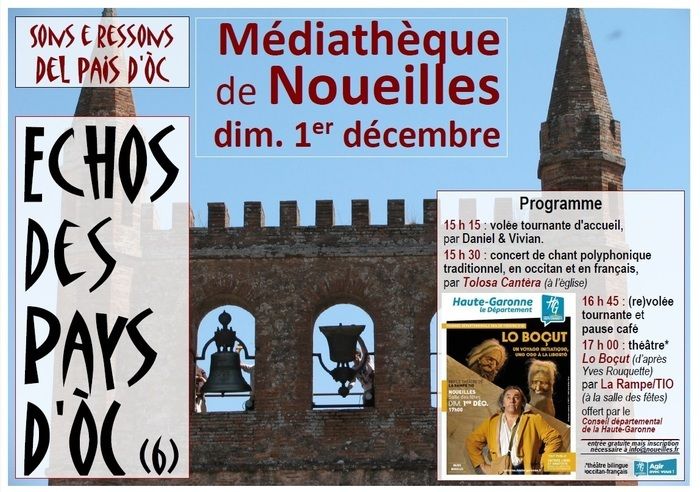 Après-midi d'animations autour du patrimoine et de la culture d'Occitanie : traditions campanaires, chant choral, théâtre et conte... à l'invitation de la médiathèque municipale.