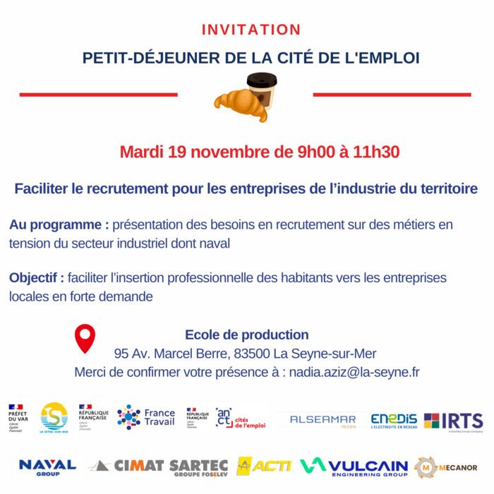 Petit déjeuner Cité de l'emploi : faciliter le recrutement pour les entreprises de l’industrie du territoire