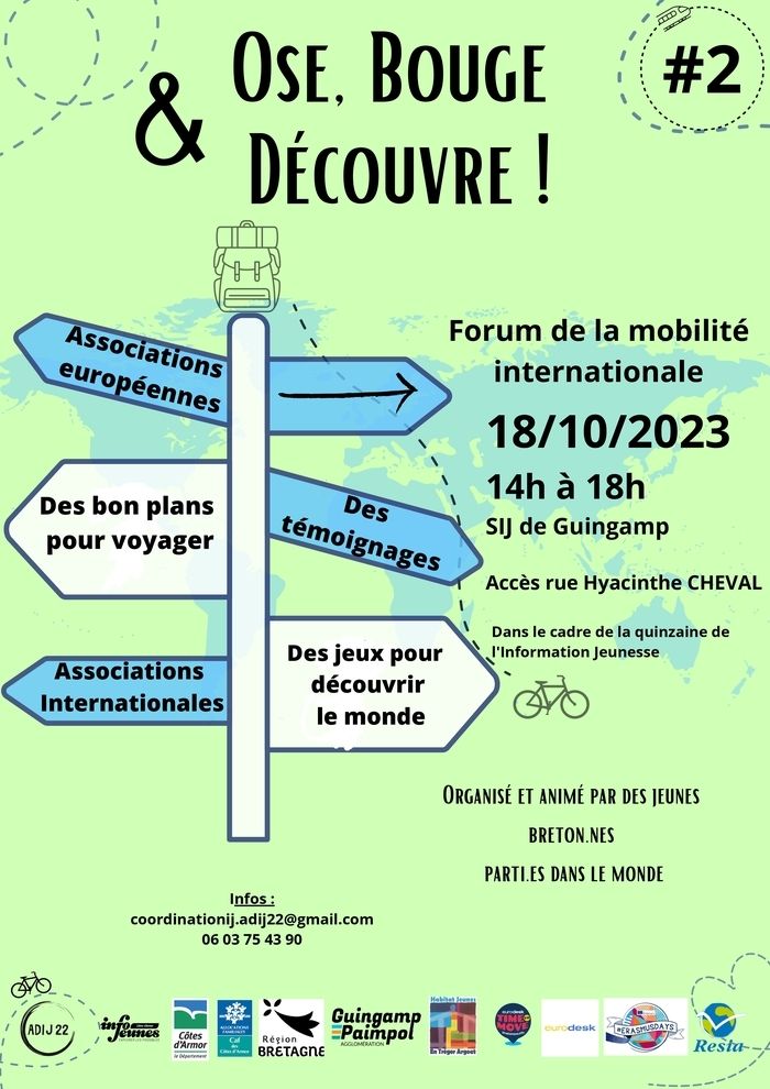 Le réseau IJ des Côtes d'Armor se mobilise avec ses partenaires pour la 2 année pour proposer un évènement en direction des jeunes sur la mobilité internationale.