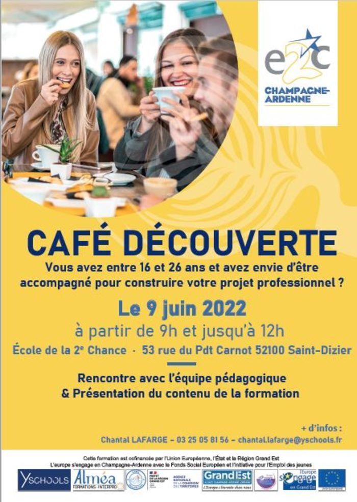 L'E2C organise son prochain café découverte afin de proposer aux jeunes entre 16 et 26 ans un accompagnement dans leur projet professionnel.