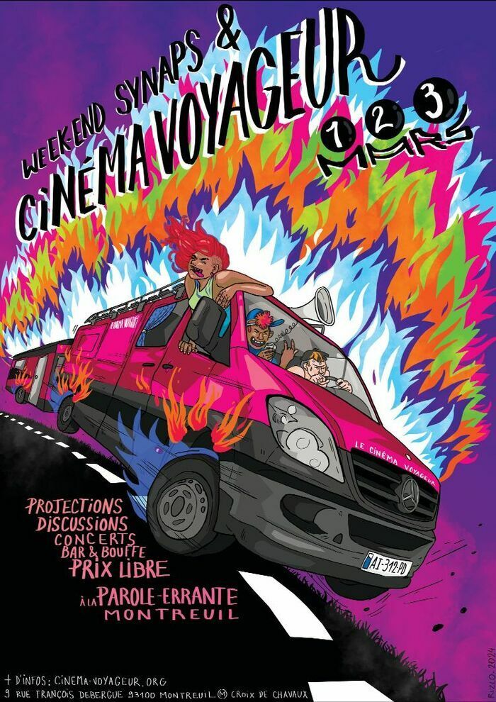 Synaps et le Cinéma Voyageur sont heureux de vous inviter à leur week-end de soutien, les 1, 2, 3 mars à la Parole Errante :
    Projections, concerts, sérigraphie sur textile, librairie et infokiosques !