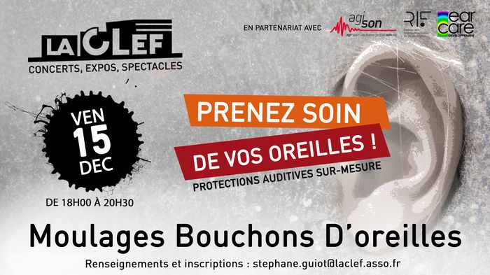 La CLEF et Earcare Développement, en partenariat avec Agi-Son et le RIF vous proposent une nouvelle session de moulages groupés pour des protecteurs auditifs sur mesure avec filtres acoustiques.