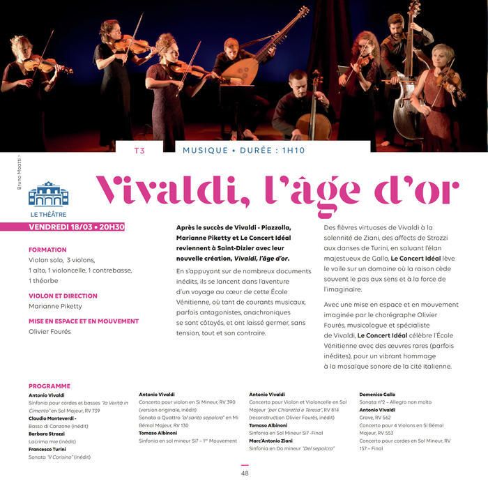 Après le succès de Vivaldi - Piazzolla, Marianne Piketty et Le Concert Idéal reviennent à Saint-Dizier avec leur nouvelle création, Vivaldi, l’âge d’or.