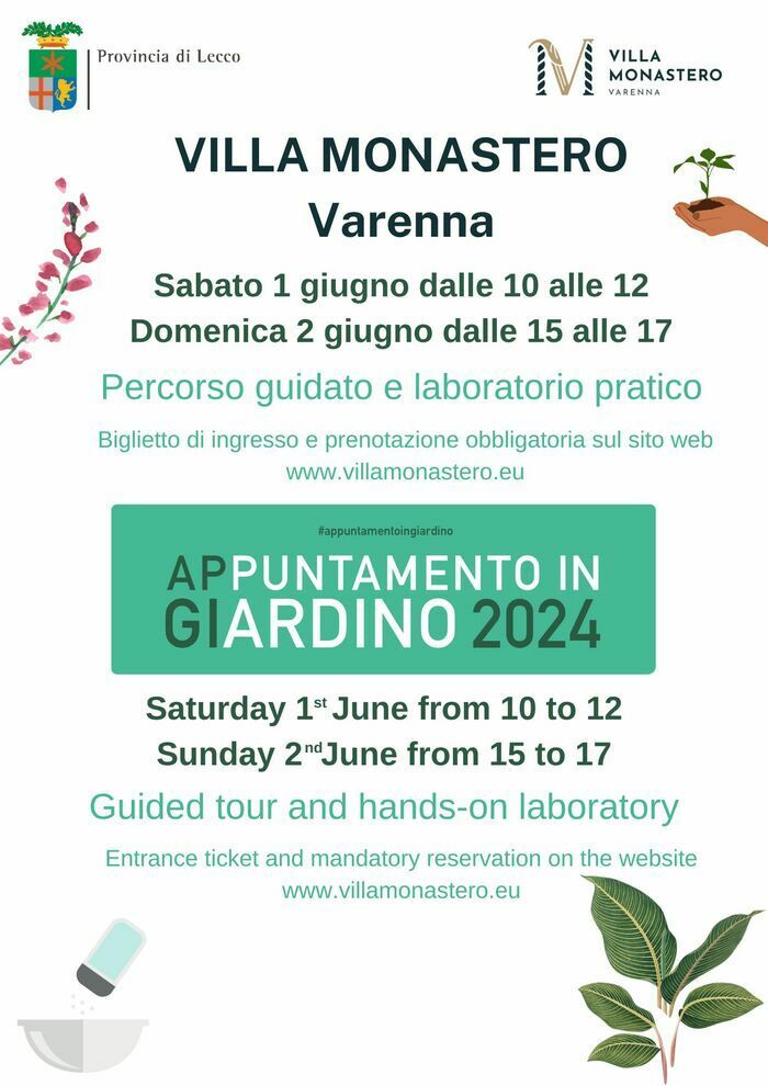 Saturday, June 1 from 10 to 12 and Sunday, June 2 from 15 to 17 the Botanical Garden of Villa Monastero adheres to the initiative Appointment in the Garden, proposed by the Apgi...