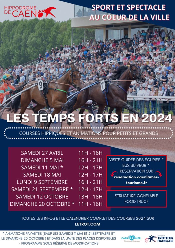 Journée découverte au coeur de la Prairie. L'hippodrome de Caen vous accueille Samedi 21 Septembre de 12h à 17h afin d'assister à nos courses hippiques. Au programme : visites des écuries, bus suiveu…