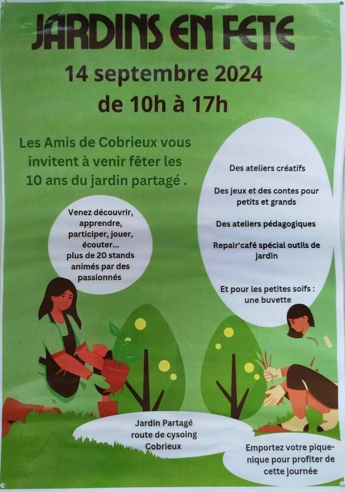 L'association les amis de Cobrieux, vous invitent à venir partager les 10 ans du jardin partagé autour d'animations, ateliers, jeux, contes et autres surprises.