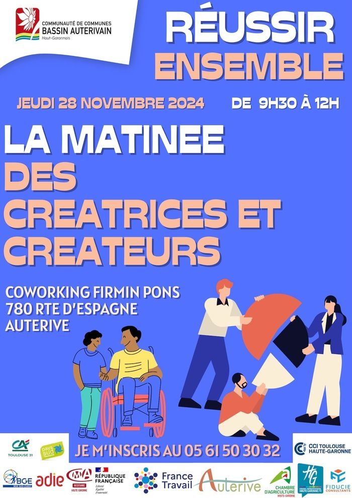 Participez à cet atelier gratuit et rencontrez des professionnels pour vous aider dans votre réflexion entrepreneuriale. RDV le 28/11 de 9h30 à 12h au coworking d'Auterive (inscription obligatoire)