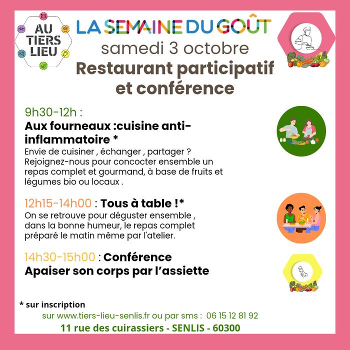 Samedi 3 octobre au Tiers-Lieu de Senlis : cuisine anti-inflammatoire, repas partagé et conférence « Apaiser son corps par l’assiette »