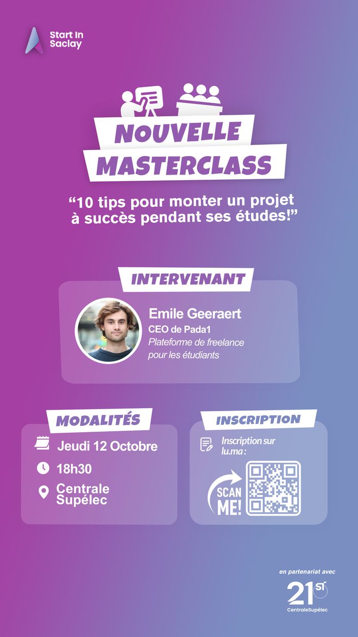 L’association étudiante Start In Saclay organise une masterclass à CentraleSupélec