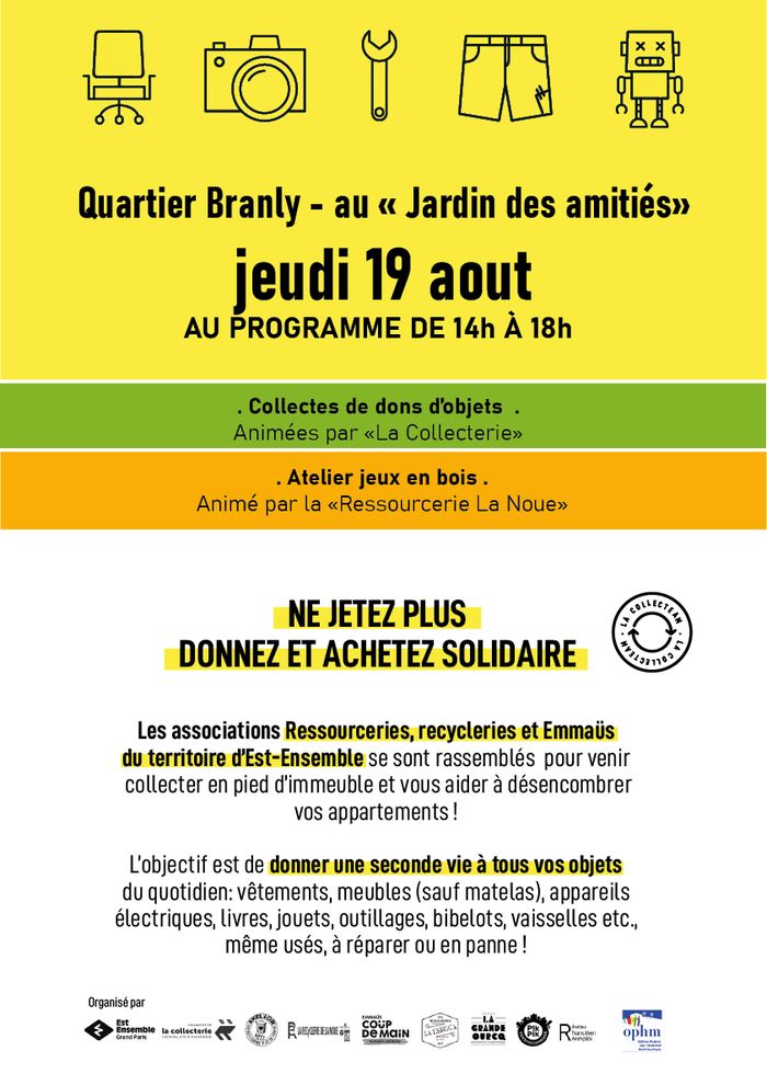 Collecte d'objets, atelier de réparation de vélo, animations culturelles - Quartier Branly - Jardin des amitiés