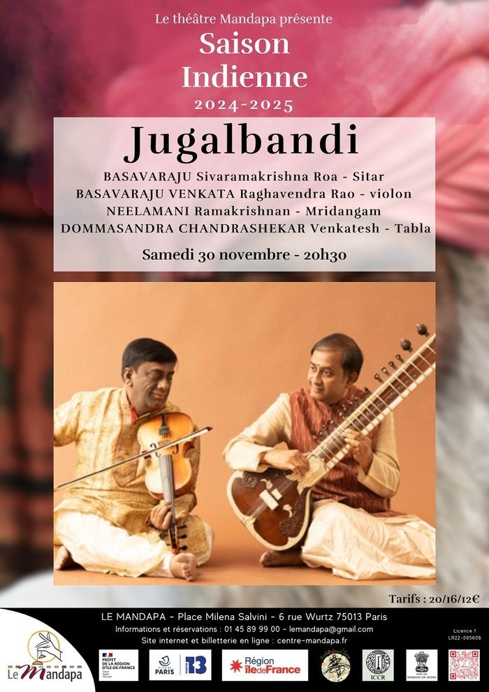 Une rencontre exceptionnelle des musiques hindoustanie et carnatique par les Frères Basavaraj : l'un au sitar, l'autre au violon carnatique.